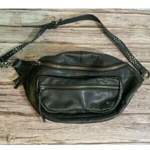 Free People Black Goat Leather Sling Bag Crossbody Fanny Pack Belt Bag